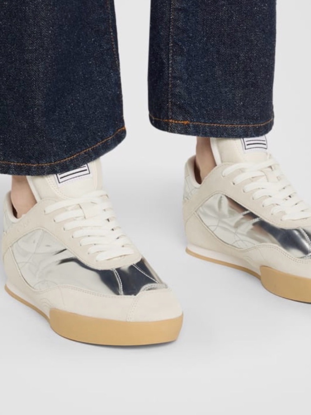 Chloe Neutral and Metallic Low-Top Sneakers with Gum Sole